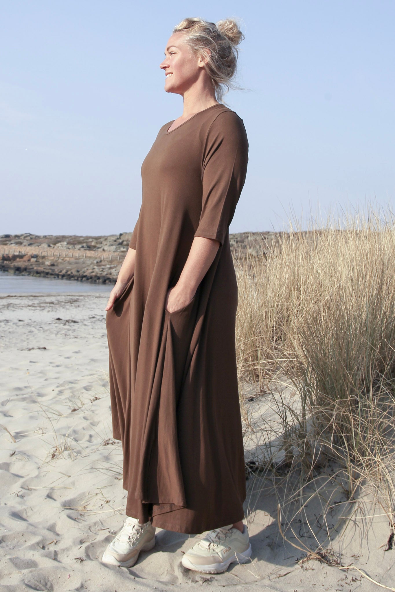 Brun Klänning Ballerina V-Neck Long Brown
