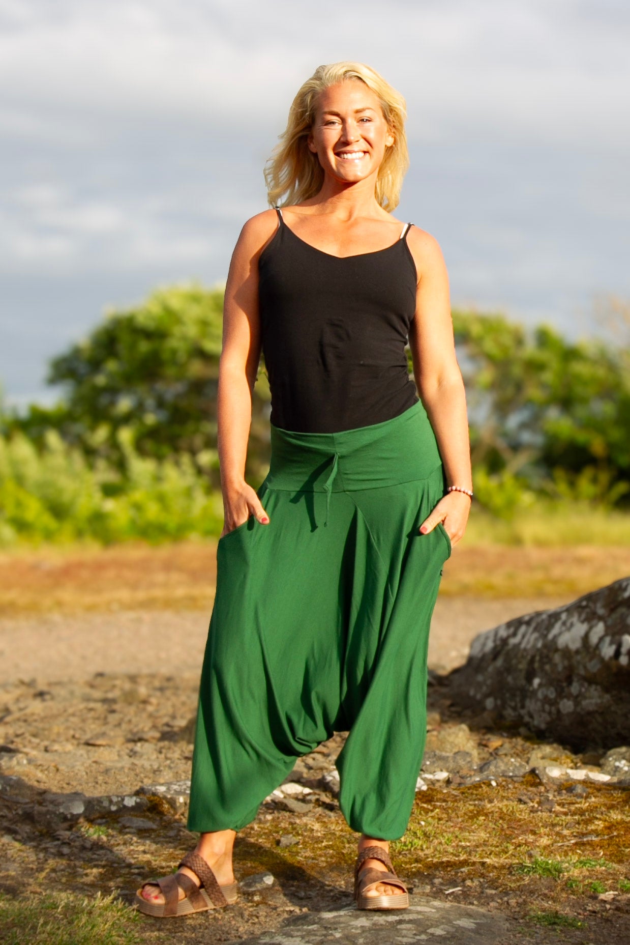 Grön Haremsbyxa Yoga Basic Original Warm Green