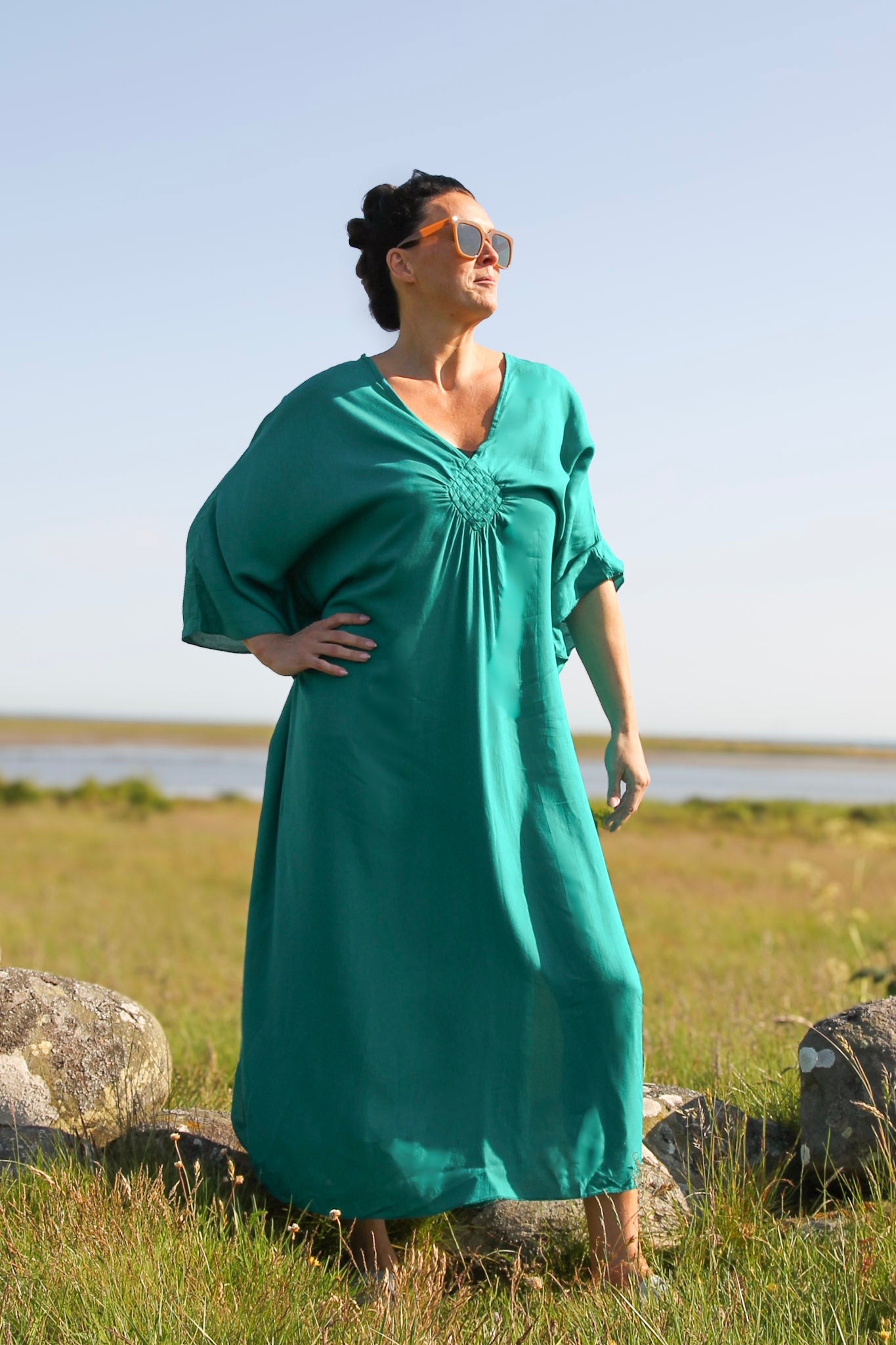 Grön Kaftan Klänning Aylin Lenolium