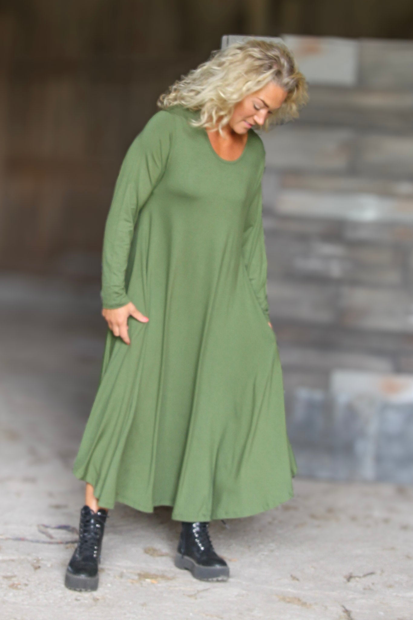 Grön Klänning Ballerina Longsleeve Warm Green