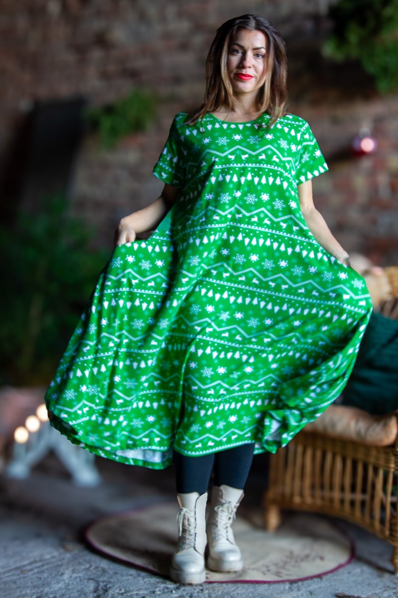 Groene patroonjurk Medano Winter Print Groene basis