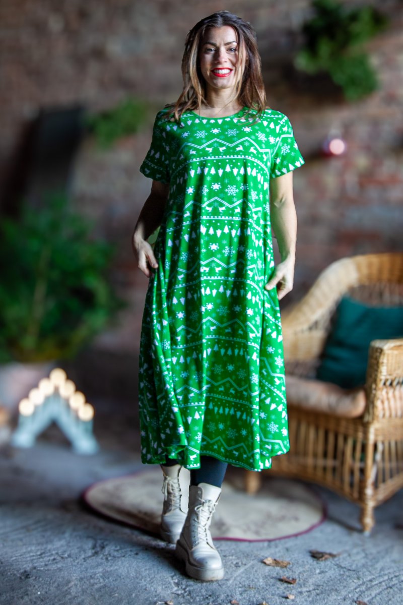 Groene patroonjurk Medano Winter Print Groene basis