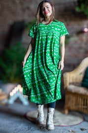 Groene patroonjurk Medano Winter Print Groene basis