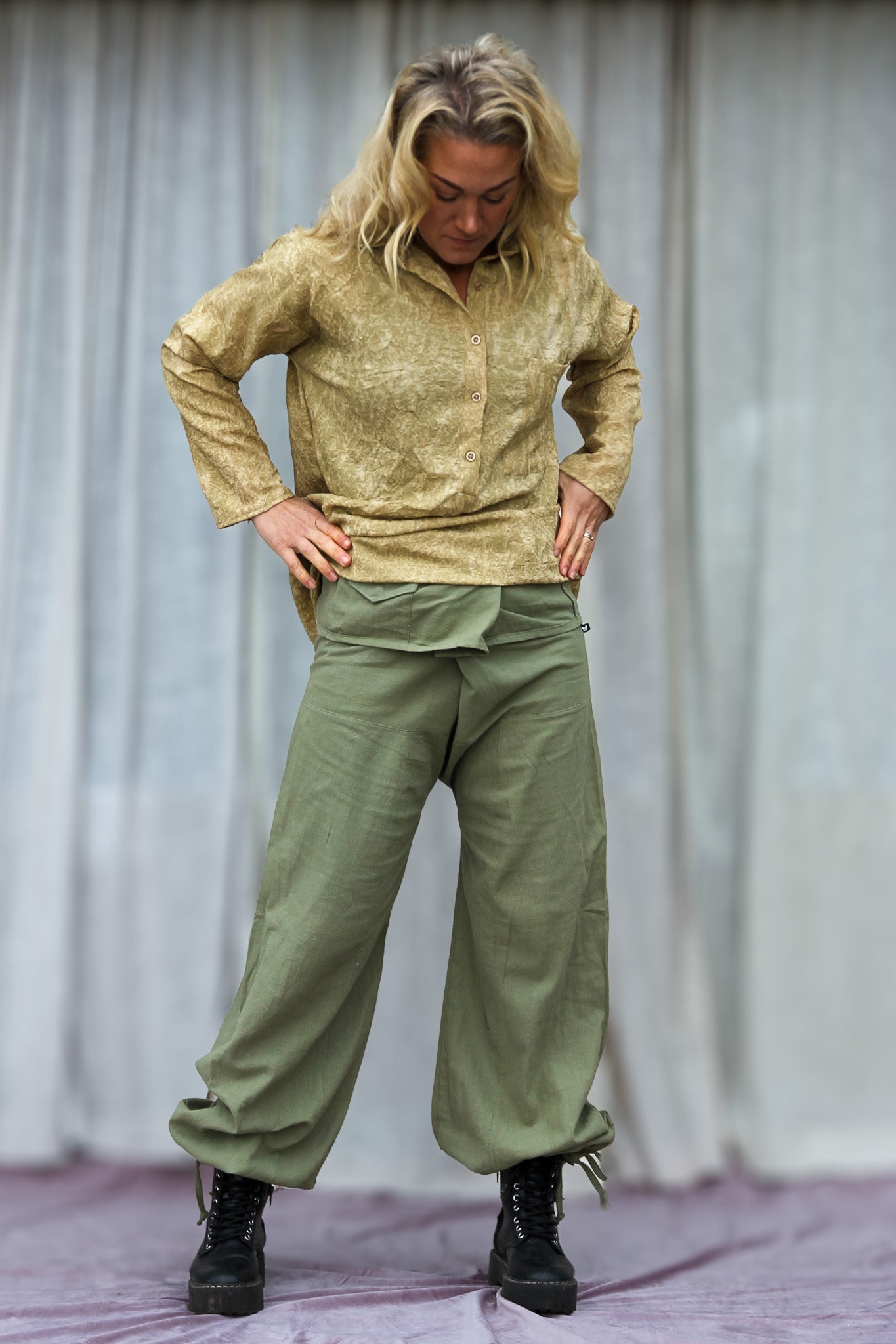 Green Wrap Pants Breath Linen Green
