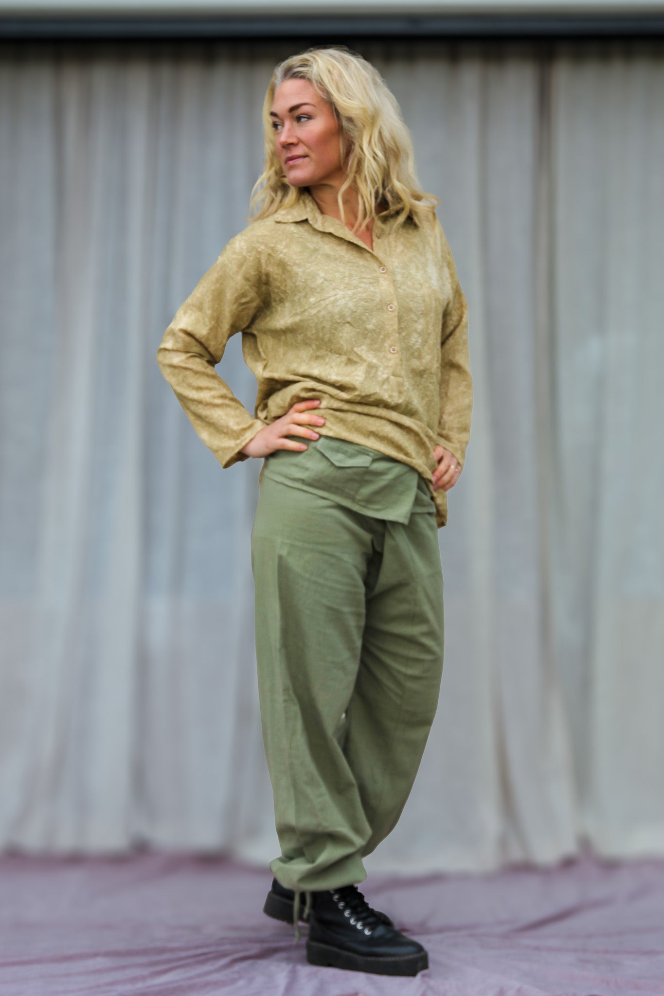 Green Wrap Pants Breath Linen Green