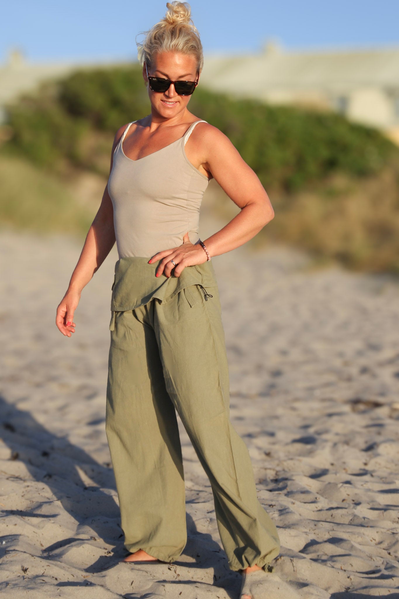 Grüne Wickelhose Breath Linen Grün