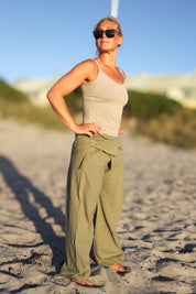 Grüne Wickelhose Breath Linen Grün