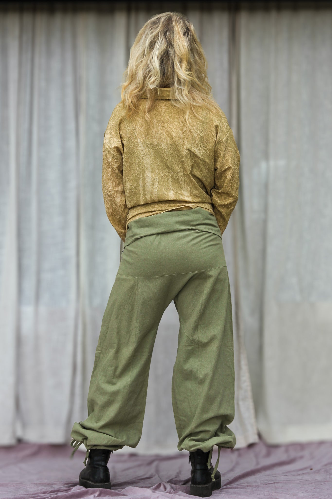 Green Wrap Pants Breath Linen Green