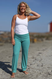 Grön Ribbad Leggings Yoga Stretch Lenolium Green