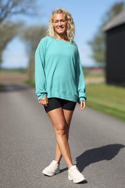 Green Ribbed Sweater Soft Lenolium Green