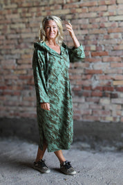 Green Patterned Hoodie Dress Kokomo Eucalyptus Green Brown