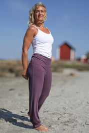 Lila Ribbad Leggings Yoga Stretch Purple Grey