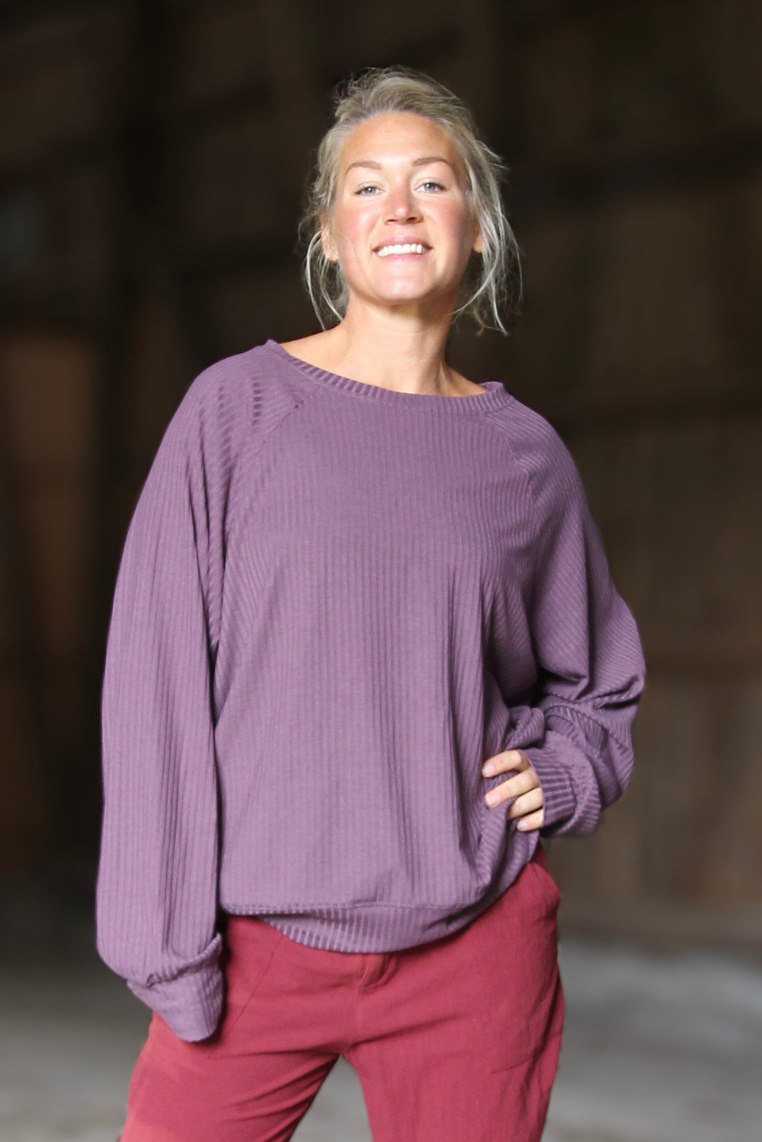 Lila Ribbad Tröja Soft Purple Grey