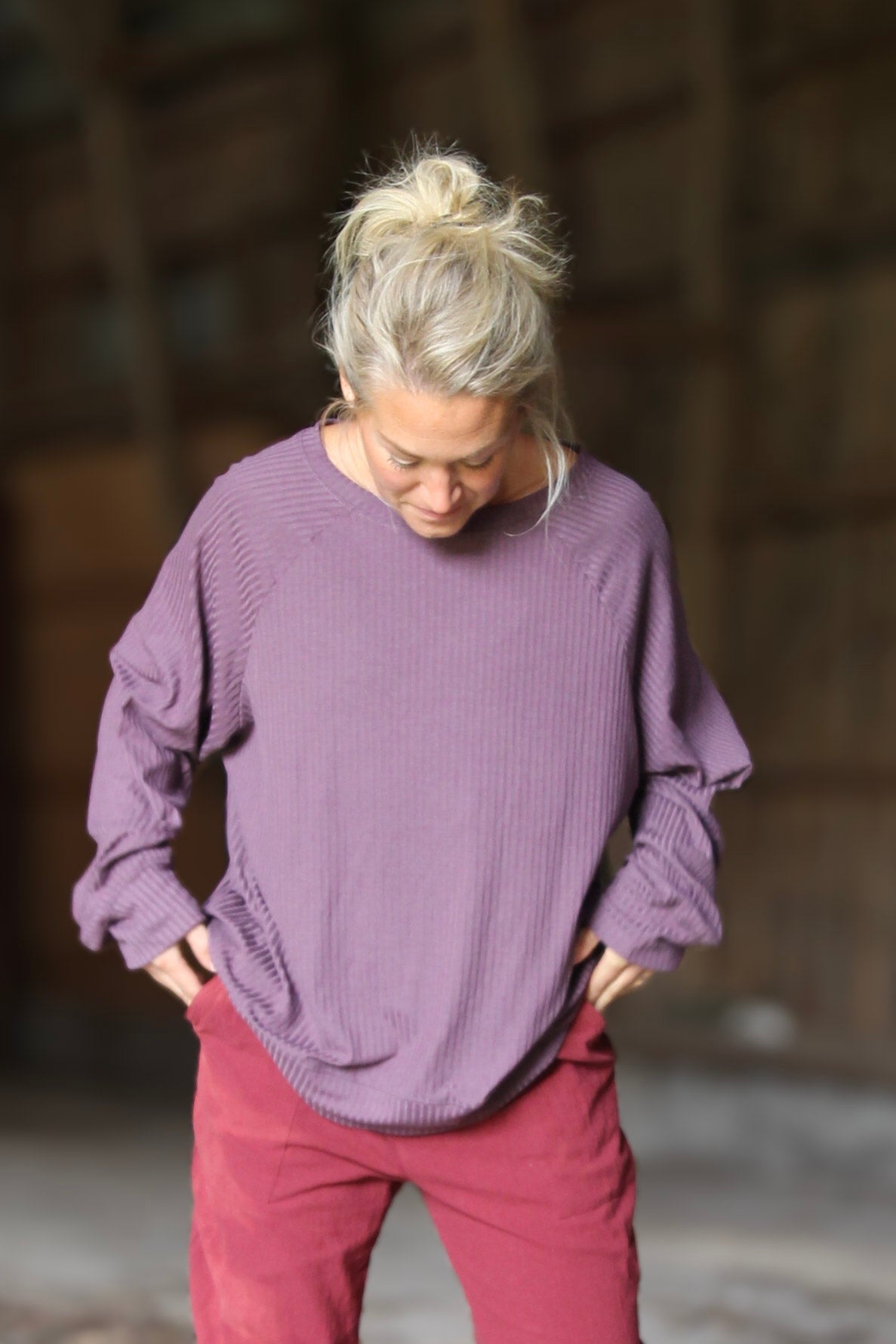 Lila Ribbad Tröja Soft Purple Grey
