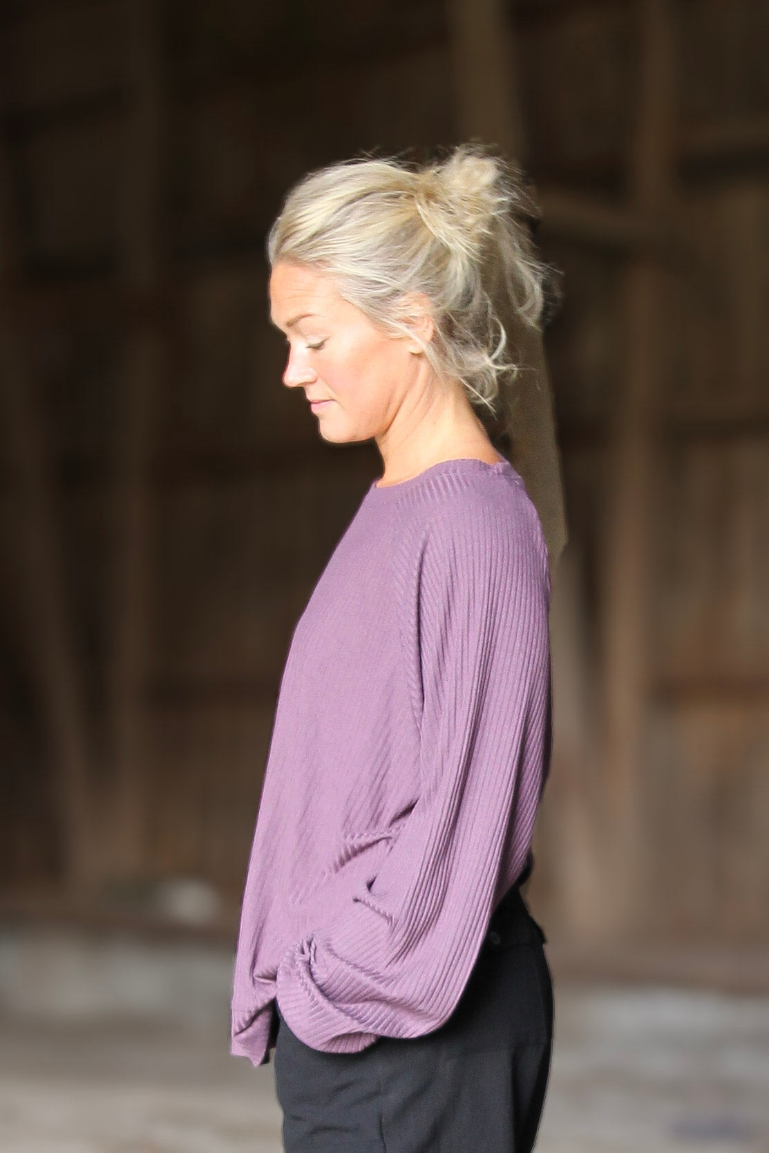 Lila Ribbad Tröja Soft Purple Grey