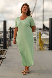 Grünes Kleid Martha Ribbed Aqua Green
