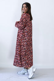 Röd Blommig Klänning Sahara Longsleeve Red Flower