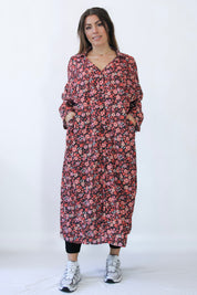 Röd Blommig Klänning Sahara Longsleeve Red Flower