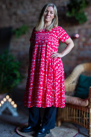 Rode patroonjurk Medano Winter Print Rode basis