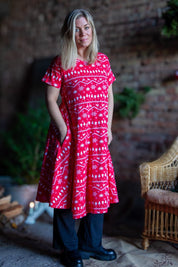 Rode patroonjurk Medano Winter Print Rode basis