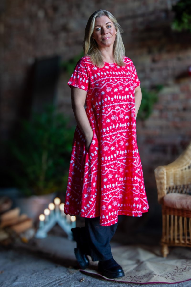 Rode patroonjurk Medano Winter Print Rode basis