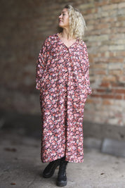 Röd Blommig Klänning Sahara Longsleeve Red Flower