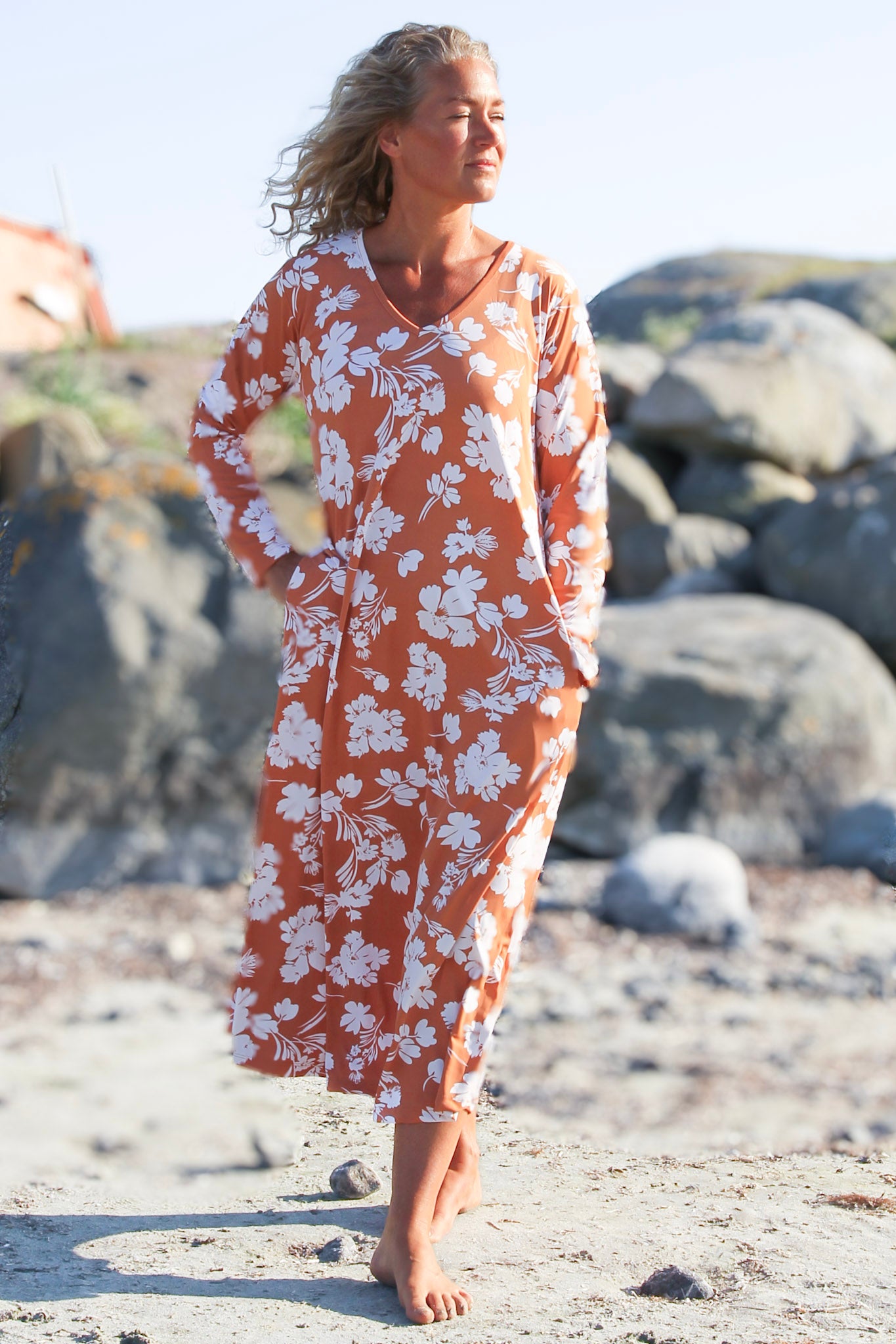 Rosa Blommig Klänning Riviera Peach
