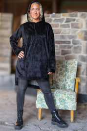 Zwarte Hoodie Jurk Lang Zwart