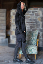 Zwarte Hoodie Jurk Lang Zwart