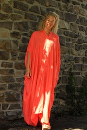 Pink Kaftan Dress Olinda Peach-Red