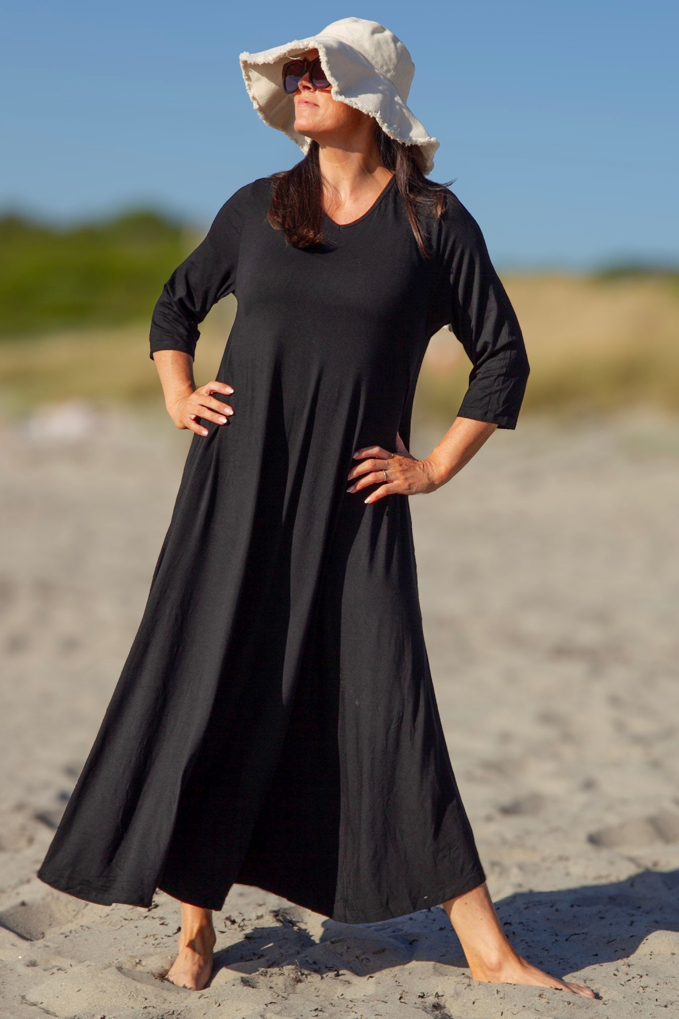 Zwarte jurk Ballerina V-hals Lang Zwart