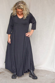 Zwarte jurk Ballerina V-hals Lang Zwart