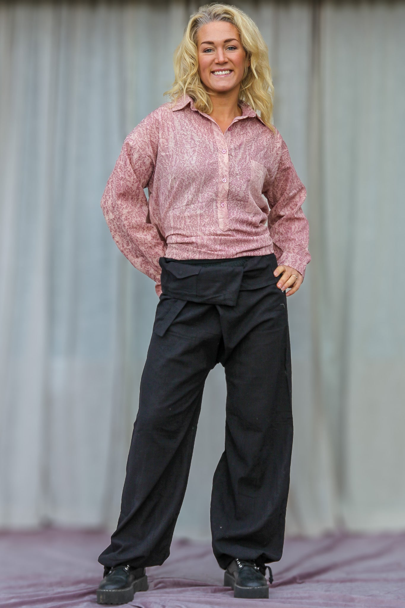 Svart Omlottbyxa Breath Linen Black