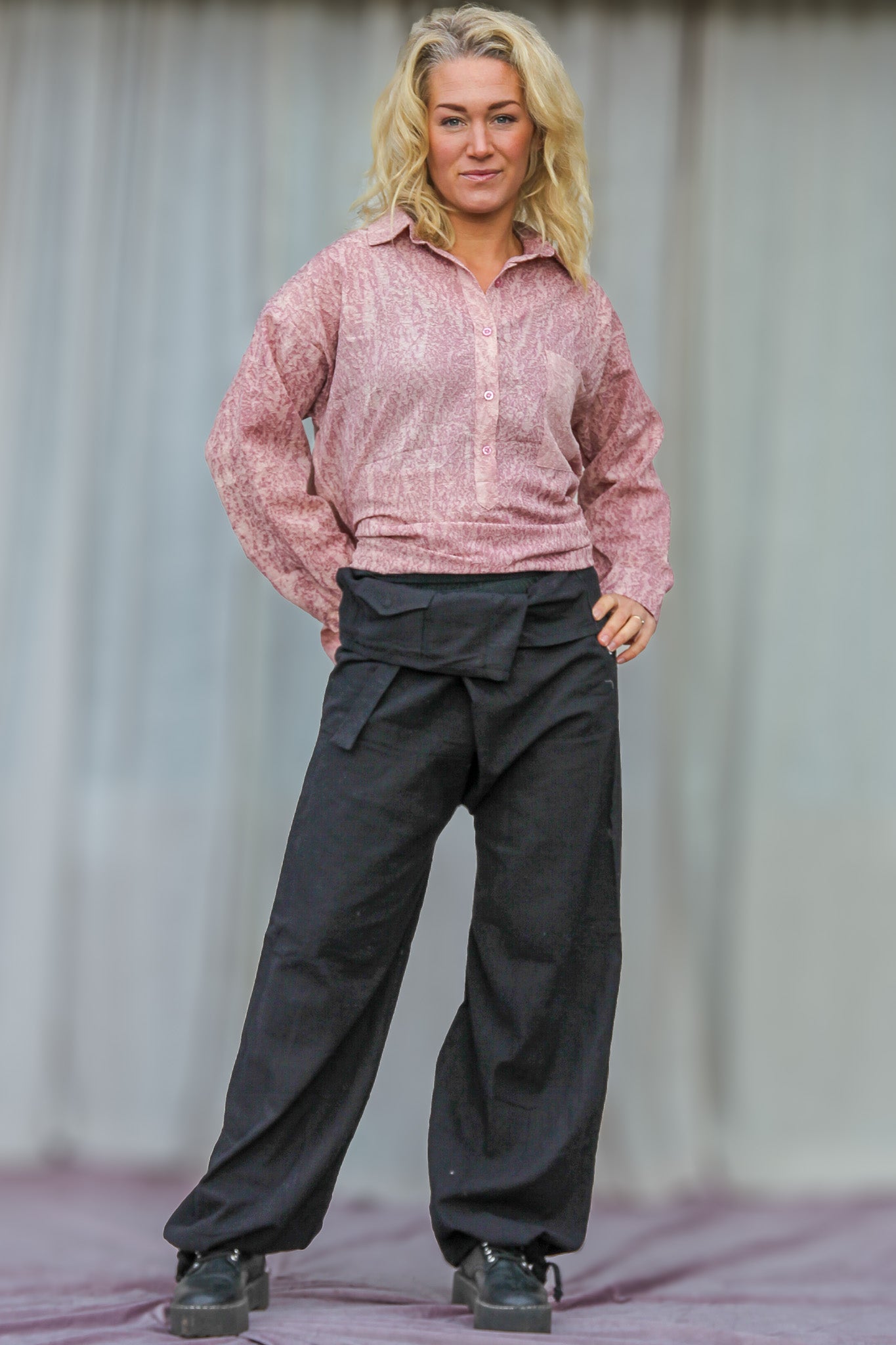 Svart Omlottbyxa Breath Linen Black