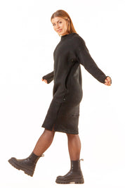 Black Knitted Sweater Dress Backa Black