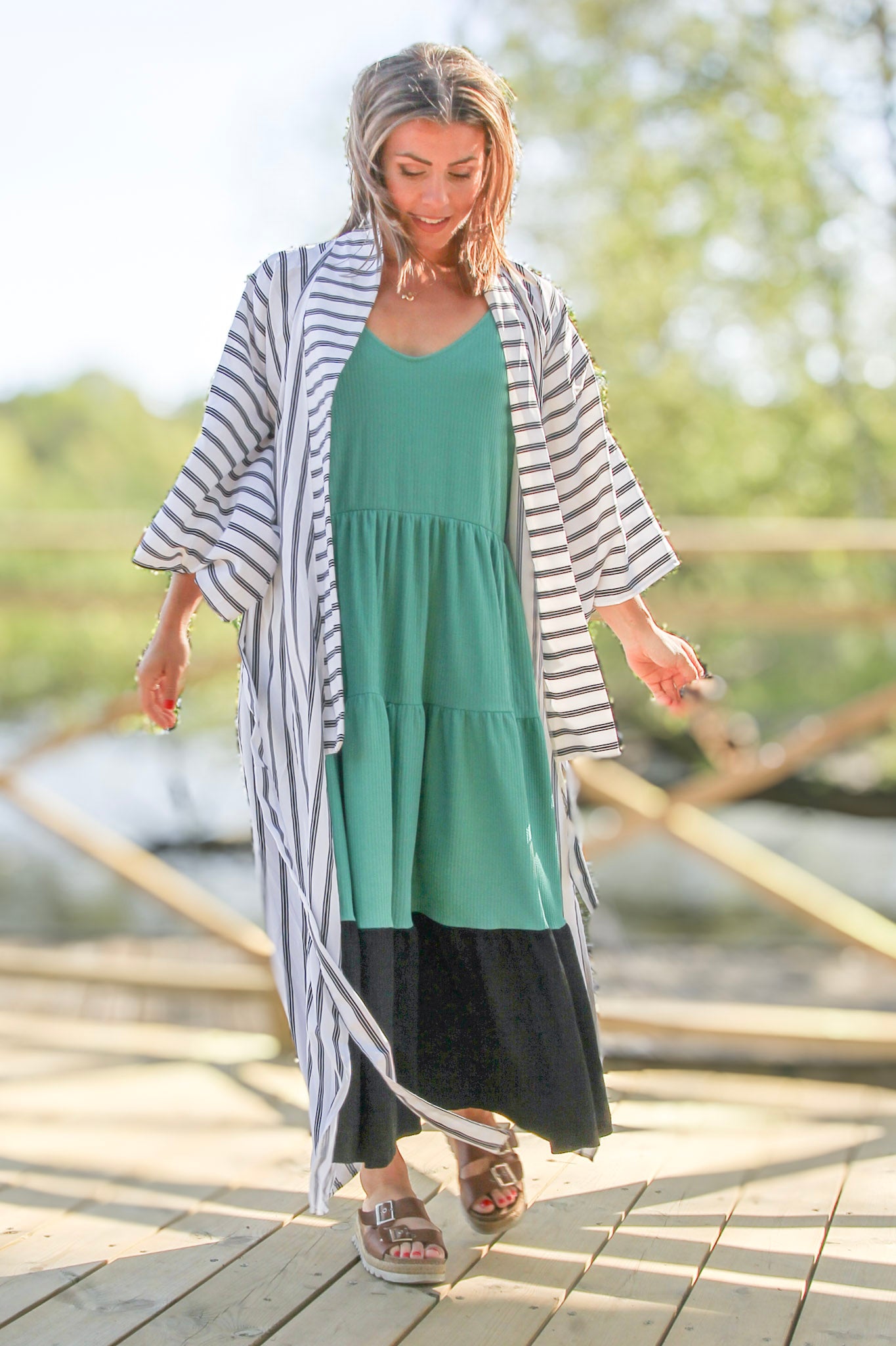 Vit Randig Kimono Aomori White