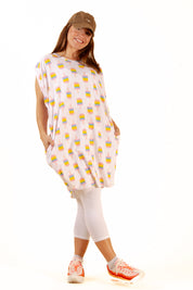 Weißes T-Shirt-Kleid Magic Icecream Weiße Basis