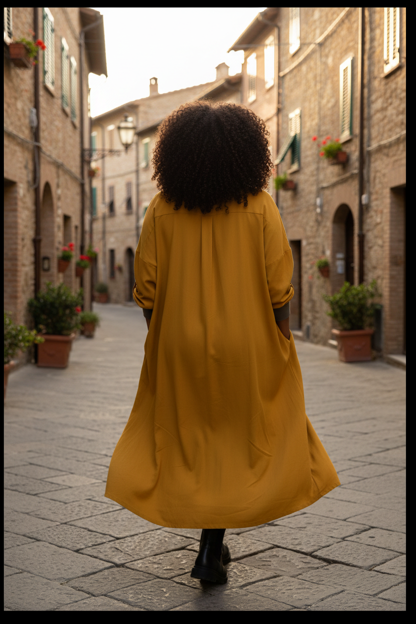 Bakifrån, klänningen flyter