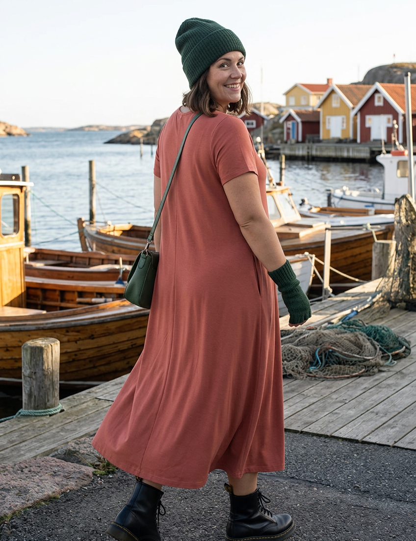 Ballerina Rust snett bakifrån i hamnmiljö