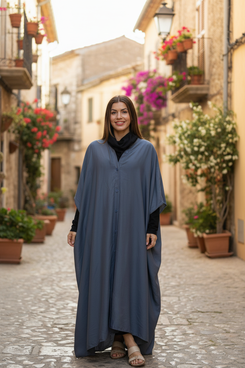 Blå kaftan i medelhavstad