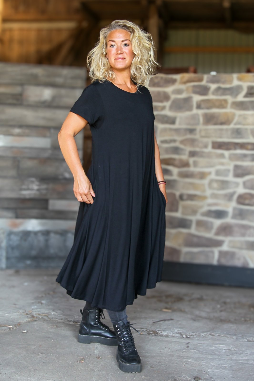 Svart Ribbad Klänning Ballerina Black