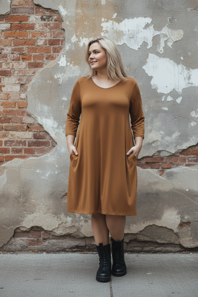 Brun klänning med svarta skor