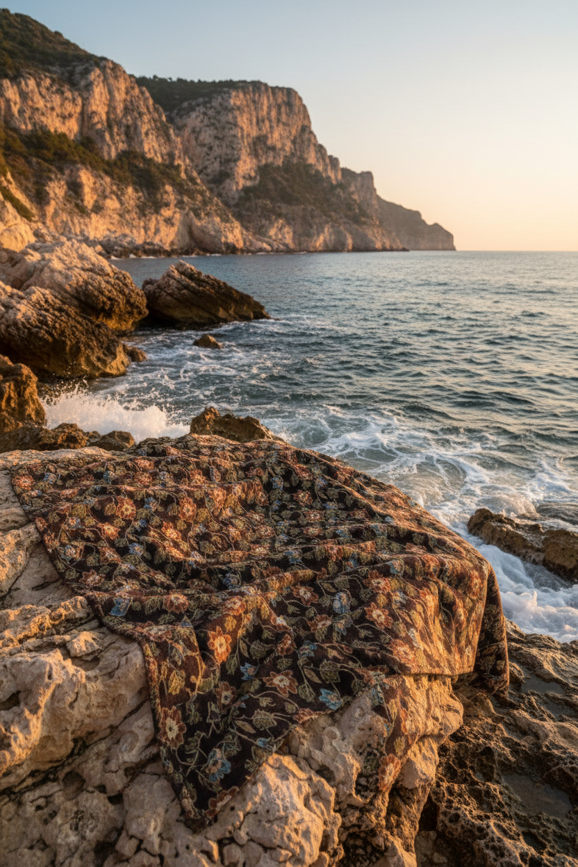 Draperad över klippor