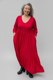 Röd Draperad Klänning Amelie Longsleeve Red