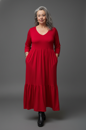 Röd Draperad Klänning Amelie Longsleeve Red