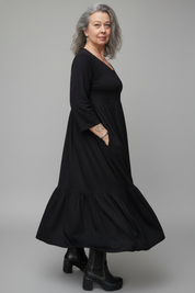 Svart Draperad Klänning Amelie Longsleeve Black