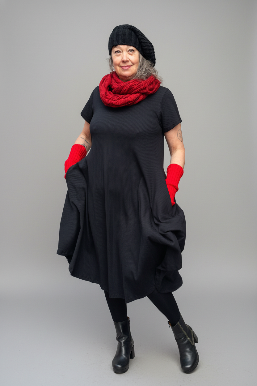 Svart Ribbad Klänning Ballerina Black