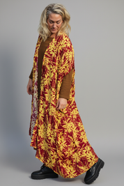 Lila/Gul Bladmönstrad Kaftan Klänning Flower Sea Purple Yellow