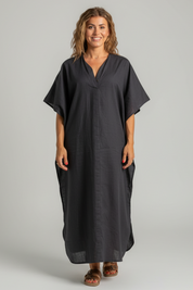 Mörkgrå Linneklänning Lofoten Dark Grey