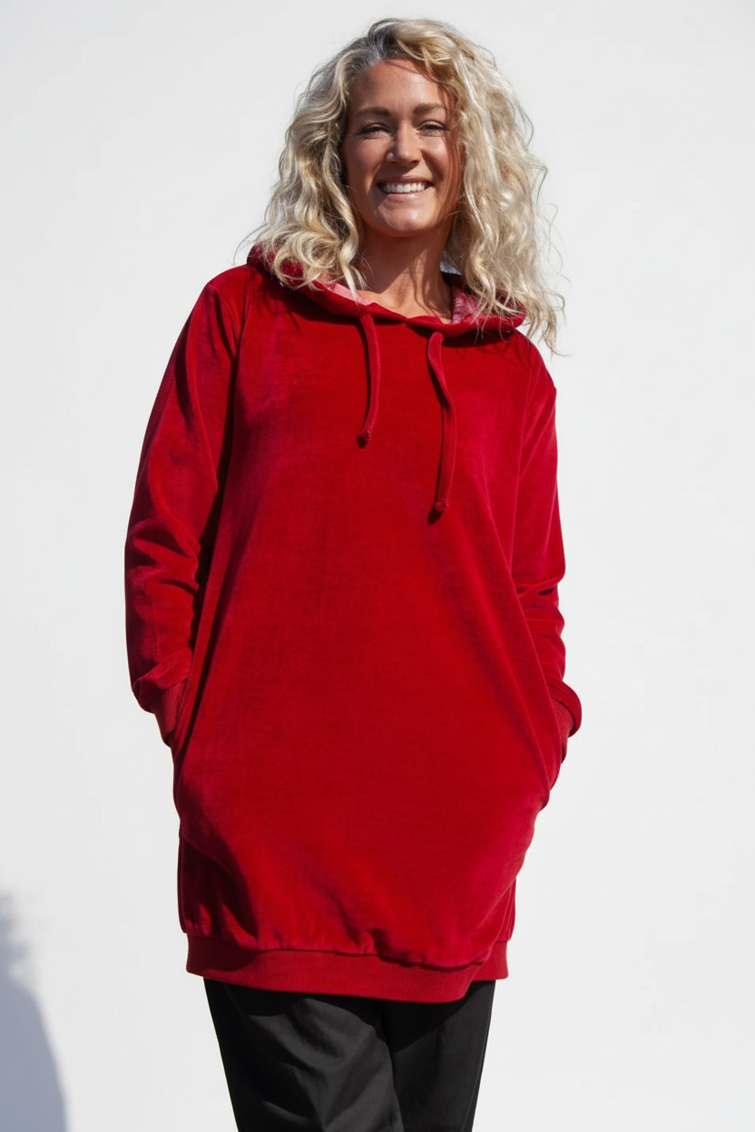 Röd Hoodie Klänning Scarlet Smile Red